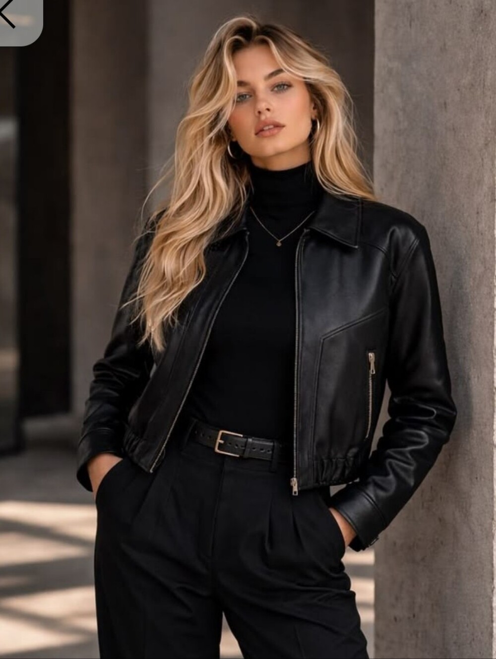 Women's Black Leather Zip-Front Jacket